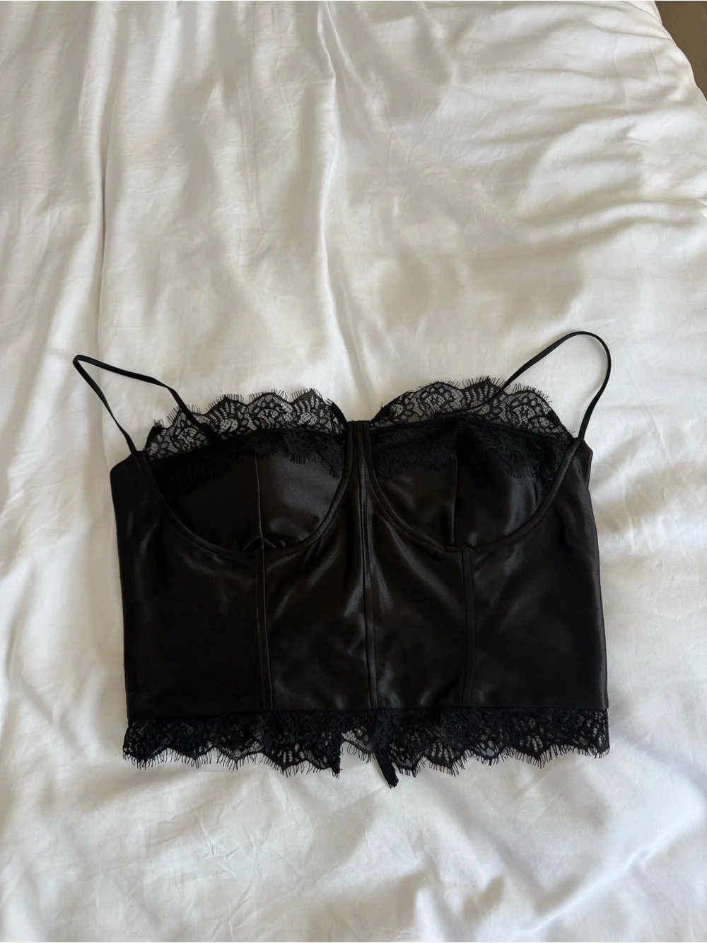 Black Lace Trim Bustier Crop Top